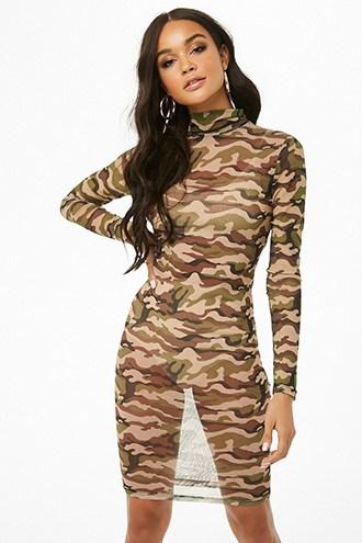 Forever21 Sheer Camo Mesh Dress