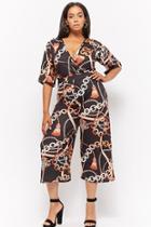 Forever21 Plus Size Pink Clove Chain & Rope Print Surplice Jumpsuit