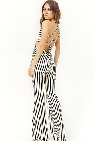 Forever21 Cutout Variegated-stripe Jumpsuit