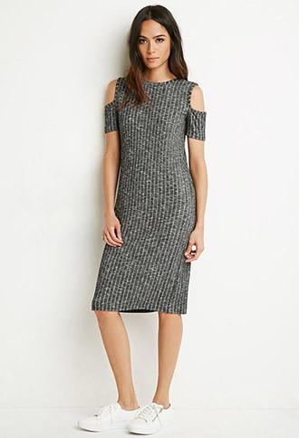 Forever21 Marled Open-shoulder Ribbed Dress
