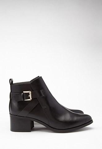 Forever21 Women's  Buckled-strap Ankle Booties (black)
