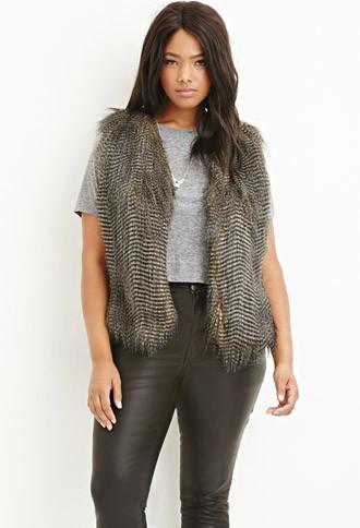 Forever21 Plus Women's  Plus Size Faux Fur Vest (grey/black)