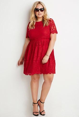 Forever21 Plus Eyelash Lace Fit & Flare Dress