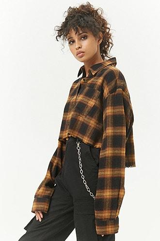 Forever21 Frayed Plaid Cropped Shirt