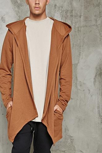 21 Men Men's  Brown Hooded Open-front Cardigan