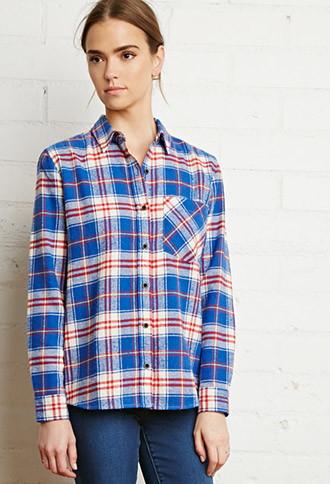 Forever21 Women's  Plaid Flannel Pocket Shirt