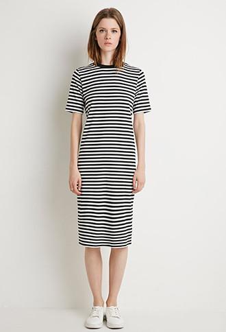 Forever21 Women's  Stripe T-shirt Midi Dress
