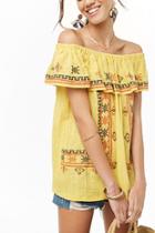 Forever21 Embroidered Off-the-shoulder Gauze Top