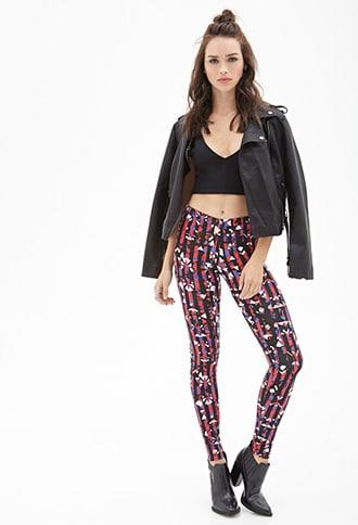 Forever21 Abstract Print Striped Leggings