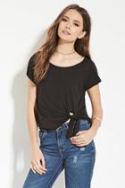 Love21 Women's  Black Contemporary Knot-front Tee