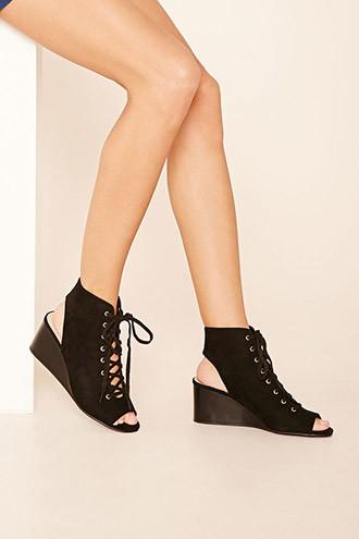 Forever21 Women's  Faux Suede Lace-up Wedges