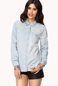 Forever21 Tribal Print Chambray Shirt