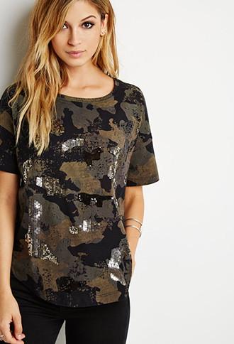 Forever21 Sequin Camo Tee