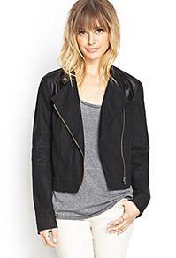 Forever21 Faux Leather & Linen Moto Jacket