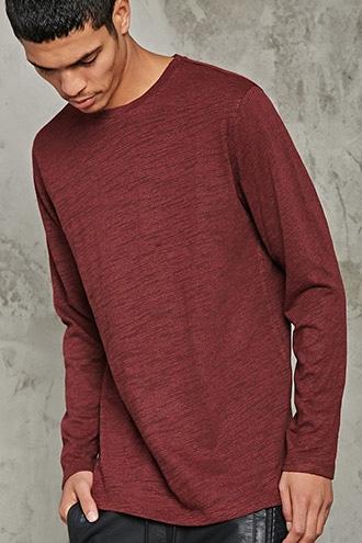 21 Men Men's  Burgundy Long-sleeve Slub Knit Tee