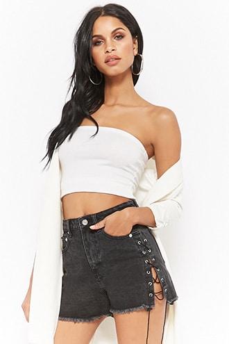 Forever21 High-waisted Lace-up Denim Shorts