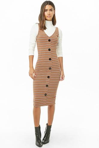 Forever21 Ribbed Striped Button-front Dress
