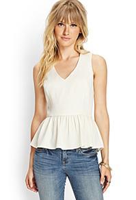 Forever21 Textured V-neck Peplum Top