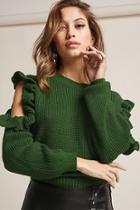 Forever21 Ribbed Knit Ruffle-trim Open-shoulder Sweater