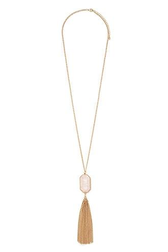 Forever21 Pink & Gold Faux Stone Tassel Necklace