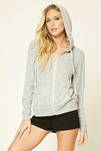 Forever21 Women's  Heather Grey Fleece Zip-up Pj Hoodie