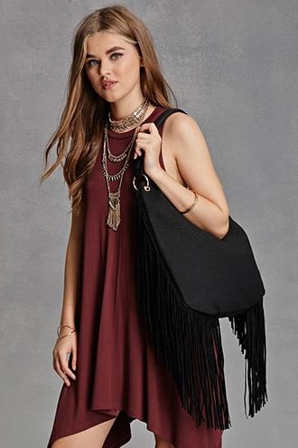 Forever21 Black Emperia Faux Leather Fringe Bag