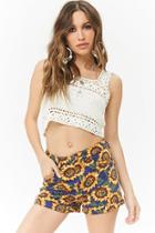 Forever21 Sunflower Print Cuffed Shorts