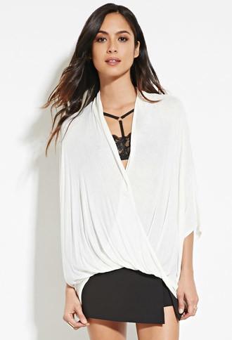 Forever21 Women's  Cream Drapey Surplice Top