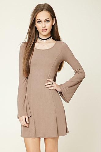 Forever21 Women's  Cocoa Bell-sleeve Skater Dress