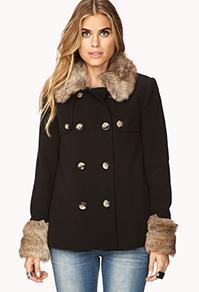 Forever21 Faux Fur Trimmed A-line Coat