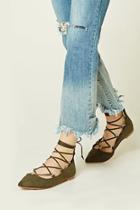 Forever21 Women's  Olive Faux Suede Lace-up Flats