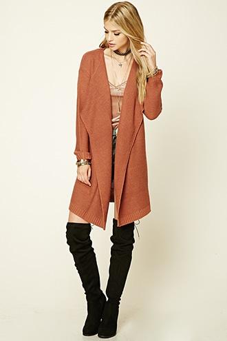 Forever21 Women's  Mauve Purl Knit Drape Cardigan