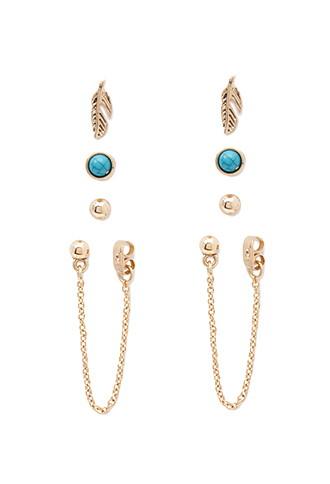 Forever21 Feather Earring And Ring Set (gold/turquoise)