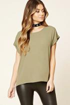 Forever21 Sheer Cuffed-sleeve Top