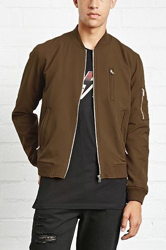 21 Men Men's  Chestnut Zippered Bomber Jacket