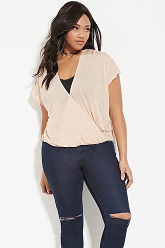 Forever21 Plus Women's  Peach Plus Size Sheer Surplice-front Top