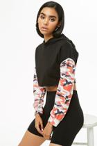 Forever21 Camo-sleeve Hooded Crop Top