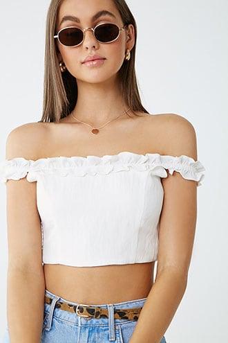 Forever21 Off-the-shoulder Ruffle-trim Crop Top