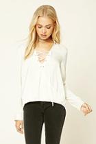 Forever21 Women's  Cream Contemporary Satin Lace-up Top