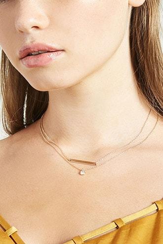 Forever21 Rhinestone Pendant Necklace Set