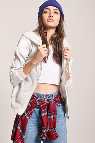 Forever21 Marled Knit Zip-up Hoodie
