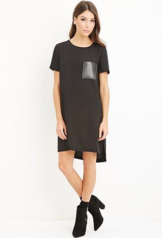 Forever21 Faux Leather-pocket Shift Dress