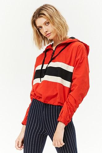 Forever21 Striped Hooded Anorak Jacket