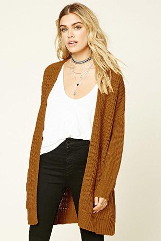 Forever21 Women's  Mustard Ribbed Knit Sweater Cardigan