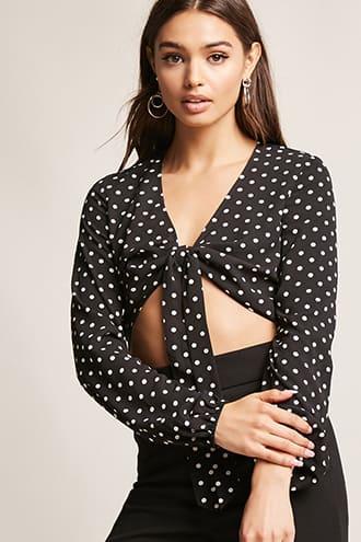 Forever21 Polka Dot Tie-front Top