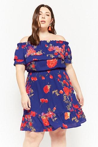 Forever21 Plus Size Ruffle Floral Off-the-shoulder Dress