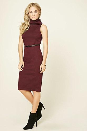 Forever21 Women's  Belted Turtleneck Dress