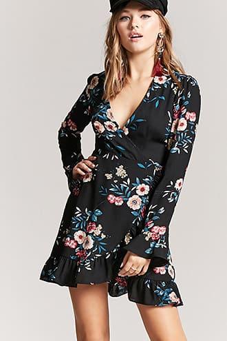Forever21 Floral Textured Surplice Wrap Dress