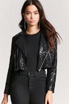Forever21 Cropped Sequin Moto Jacket