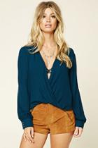 Love21 Women's  Teal Contemporary High-low Wrap Top